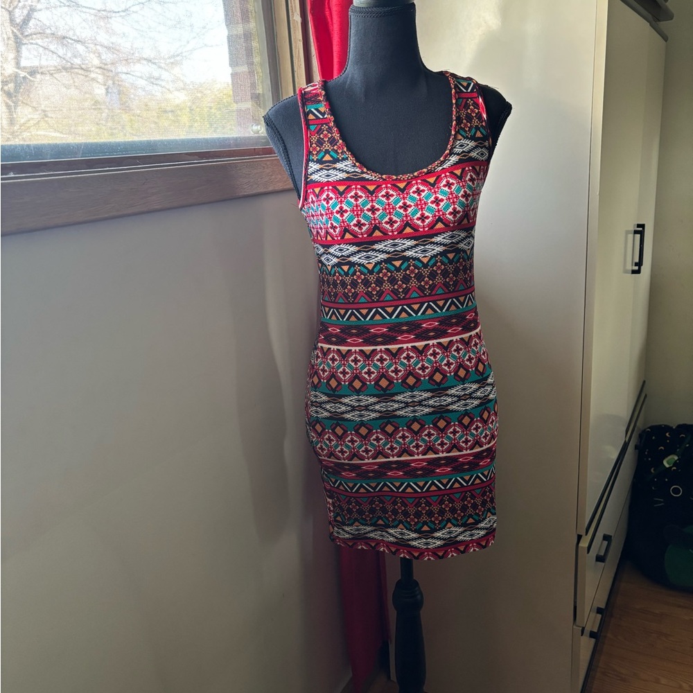 Multicolor Patterned Sleeveless Dress